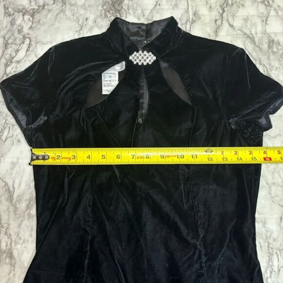 Jessica McClintock Gunne Sax Vintage Black Velour Gown Dress broach size 9/10 - Picture 8 of 9